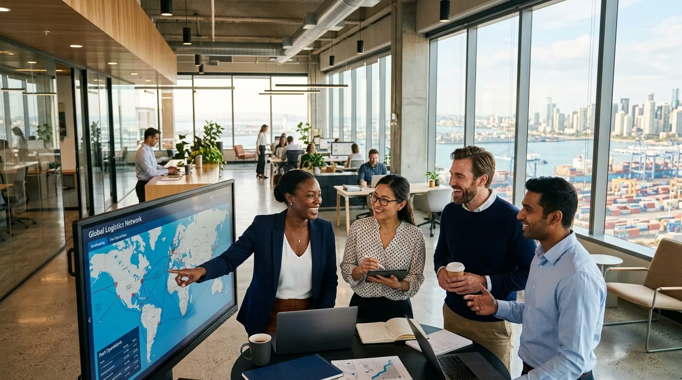 FNS careers hero showing a collaborative logistics team in a modern office.