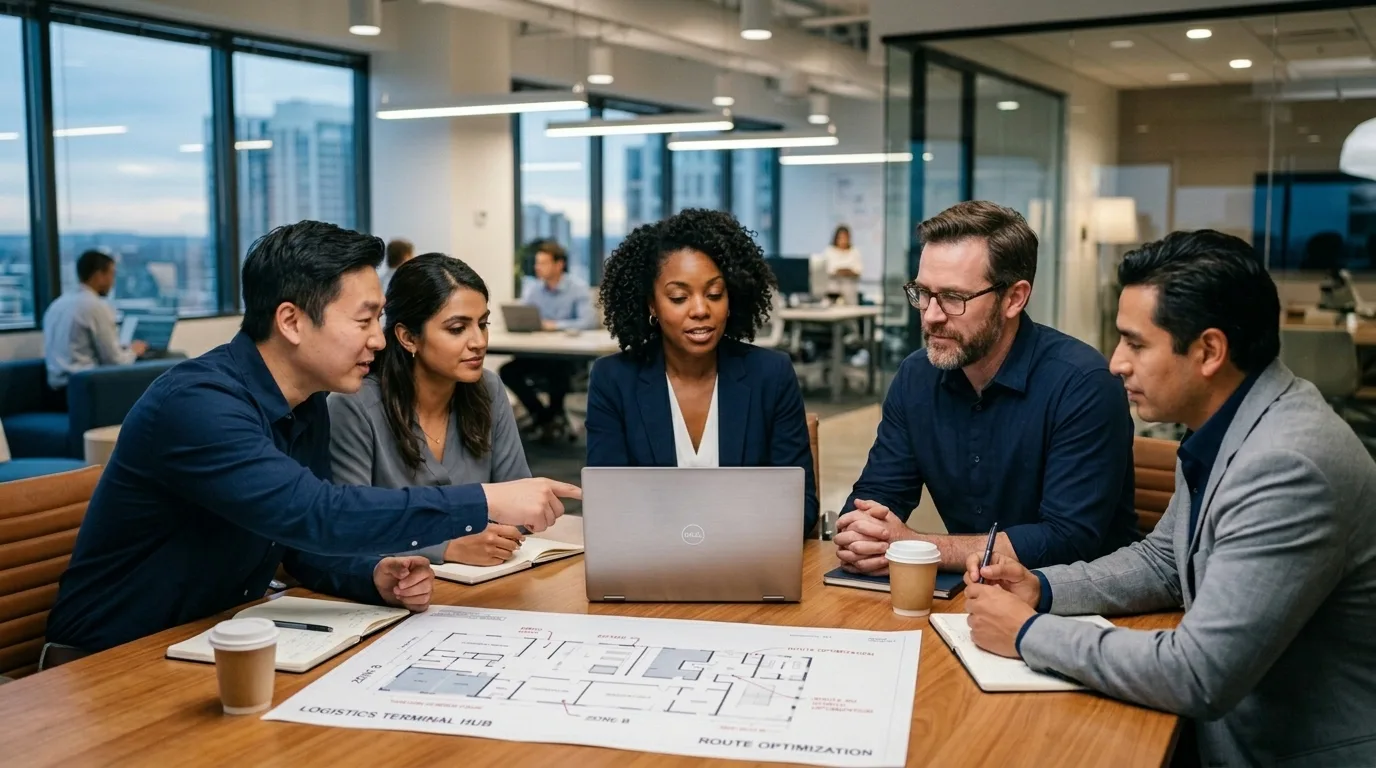 FNS team collaboration session around planning materials and logistics dashboards.