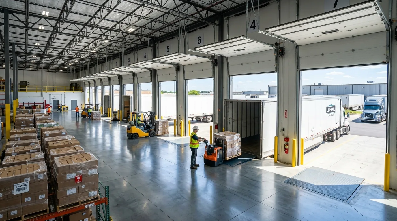 Bright warehouse dock doors prepared for high-throughput transload operations